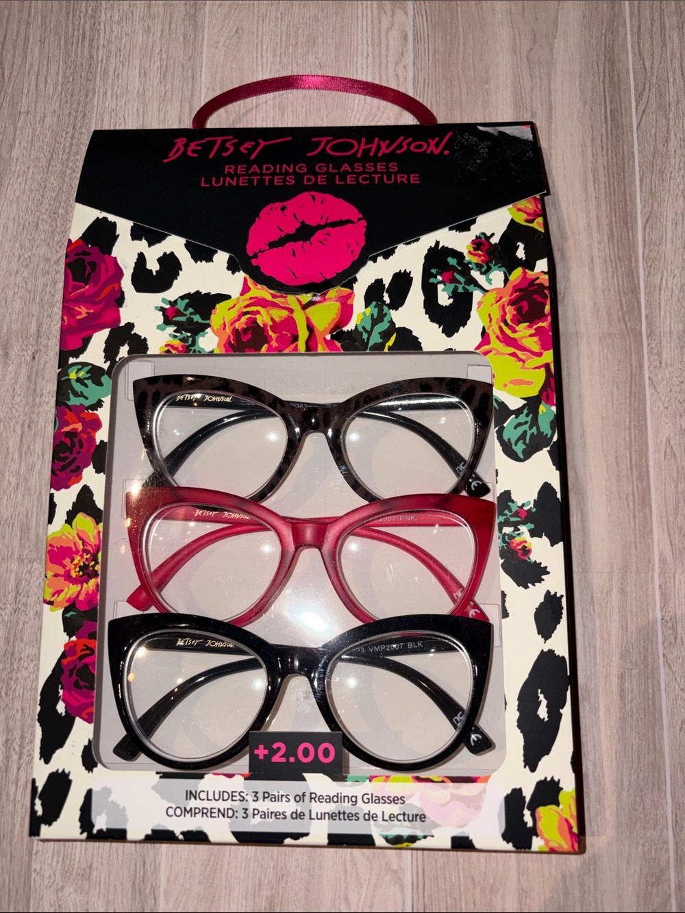 Betsey Johnson 3-Pair Cat-Eye Reading Glasses - Tortoise, Pink, Black